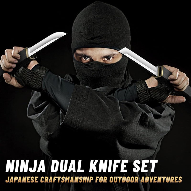 Moontay Mini Katana Knives Set – 2 in 1 Janpanese Tanto Knife with Integrated Wood Sheath & Handle, Stainless Outdoor Double Knife Set, Short Samurai Swords for Camping Survival BBQ, Christmas Gifts - Image 3